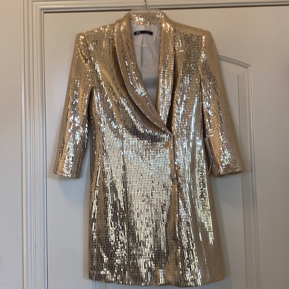 Zara Gold Sequin Blazer Dress